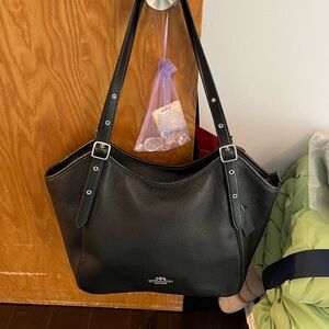 Coach Black Leather Shoulder Bag with Silver Hardware